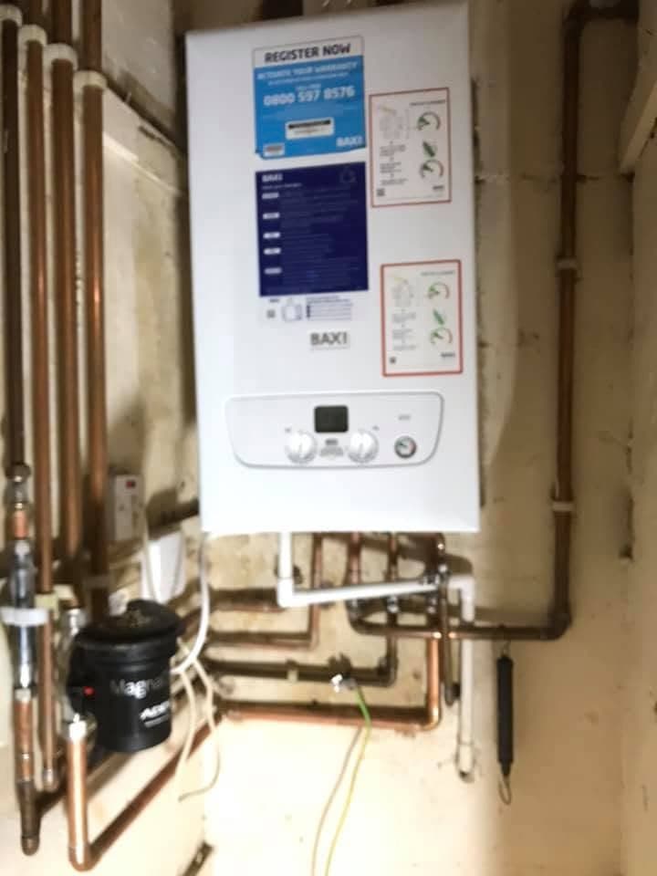 Baxi boiler installation with MagnaClean magnetic filter and professionally routed copper pipework