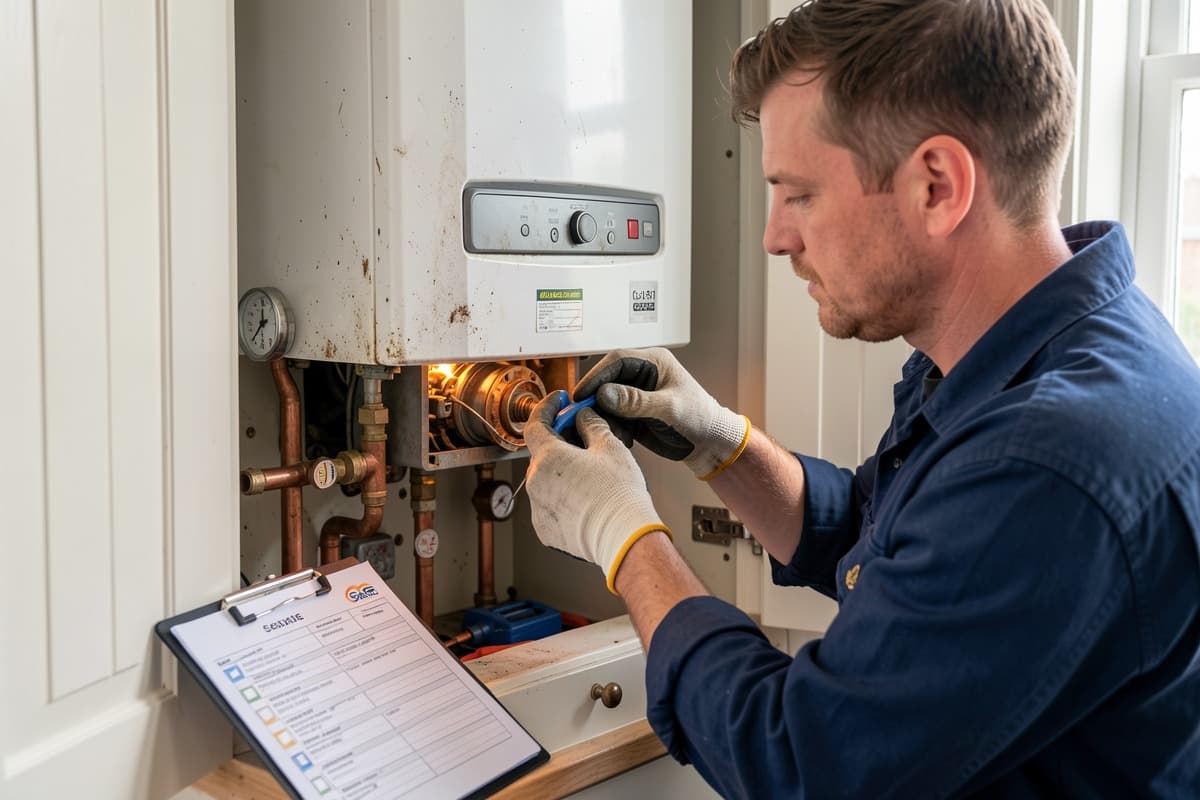 Annual boiler service being carried out by a Gas Safe engineer